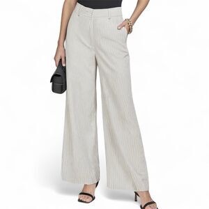 Equipment Femme White Wide Leg Pants Size S Black Pin Stripes High Rise Trousers